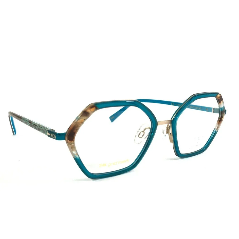 Coco Song Eyeglasses Frames CCS236 Col.2 Blue Brown 24KT Gold Inserts 53-19-140